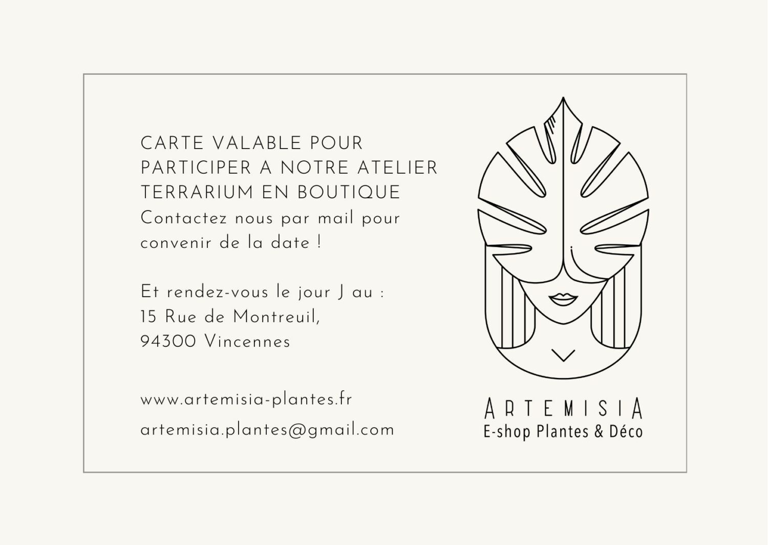 Carte Cadeau Atelier Terrarium Verso